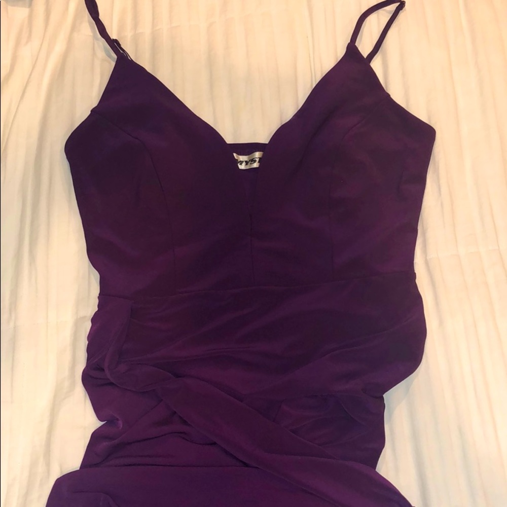 Dark Purple Fitted Low Cut Dress!